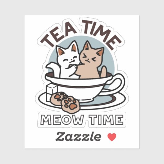 Tea Time Meow Time - Schattige kat en thee ontwerp Sticker (Vel)