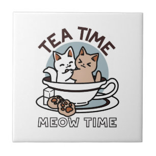 Tea Time Meow Time - Schattige kat en thee ontwerp Tegeltje