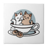 Tea Time Meow Time - Schattige kat en thee ontwerp Tegeltje (Voorkant)