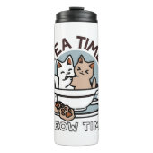 Tea Time Meow Time - Schattige kat en thee ontwerp Thermosbeker (Voorkant)