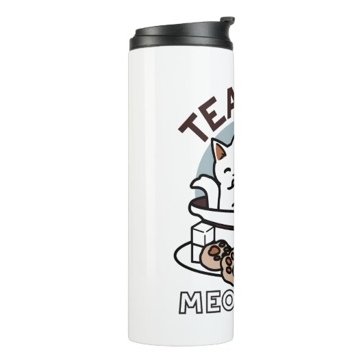 Tea Time Meow Time - Schattige kat en thee ontwerp Thermosbeker (Gedraaid links)