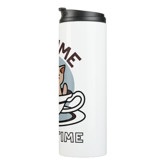 Tea Time Meow Time - Schattige kat en thee ontwerp Thermosbeker (Geroteerd rechts)