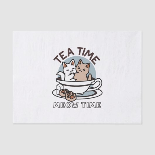 Tea Time Meow Time - Schattige kat en thee ontwerp Tissuepapier (Voorkant)