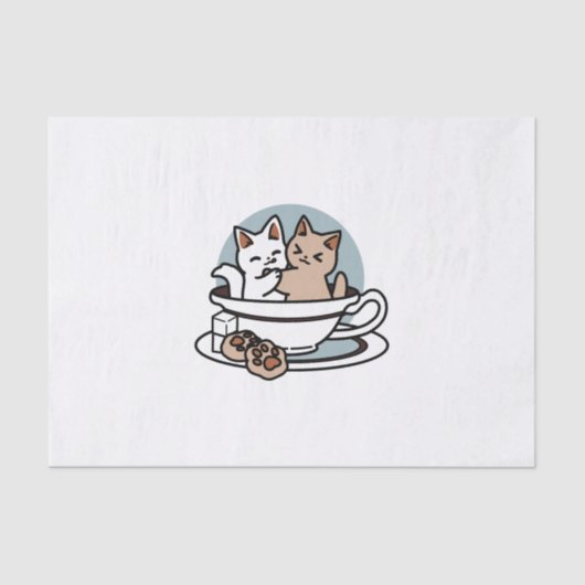 Tea Time Meow Time - Schattige kat en thee ontwerp Tissuepapier (Voorkant)