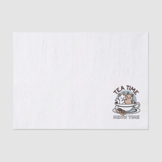 Tea Time Meow Time - Schattige kat en thee ontwerp Tissuepapier (Voorkant)