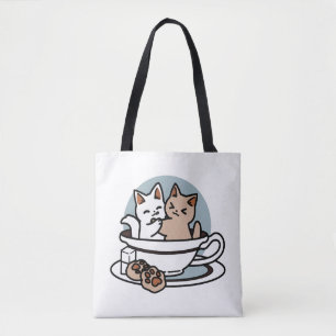 Tea Time Meow Time - Schattige kat en thee ontwerp Tote Bag