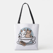 Tea Time Meow Time - Schattige kat en thee ontwerp Tote Bag (Achterkant)