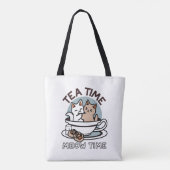 Tea Time Meow Time - Schattige kat en thee ontwerp Tote Bag (Achterkant)