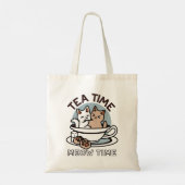 Tea Time Meow Time - Schattige kat en thee ontwerp Tote Bag (Achterkant)