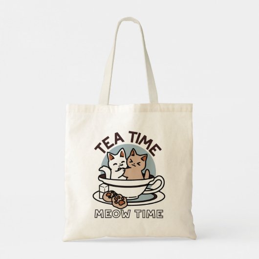 Tea Time Meow Time - Schattige kat en thee ontwerp Tote Bag (Achterkant)