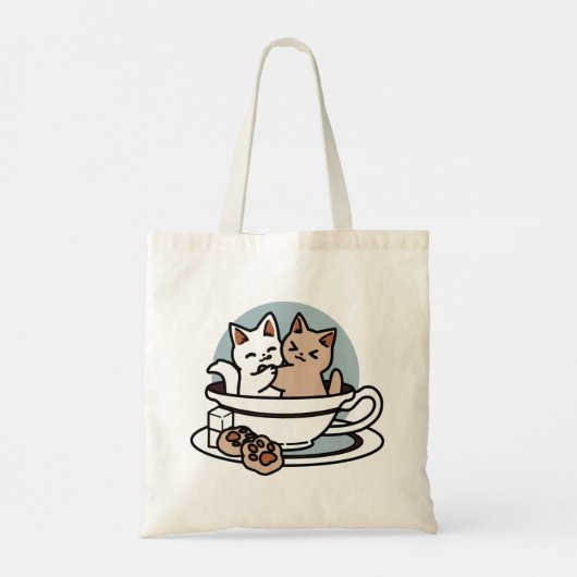 Tea Time Meow Time - Schattige kat en thee ontwerp Tote Bag (Achterkant)