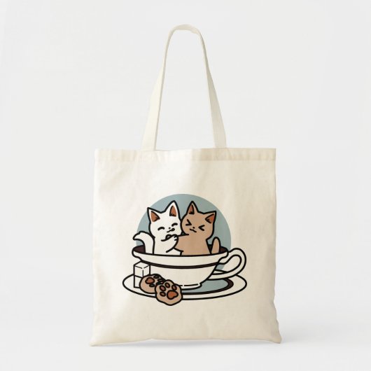 Tea Time Meow Time - Schattige kat en thee ontwerp Tote Bag (Voorkant)