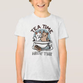Tea Time Meow Time - Schattige kat en thee ontwerp Tri-Blend Shirt (Voorkant)
