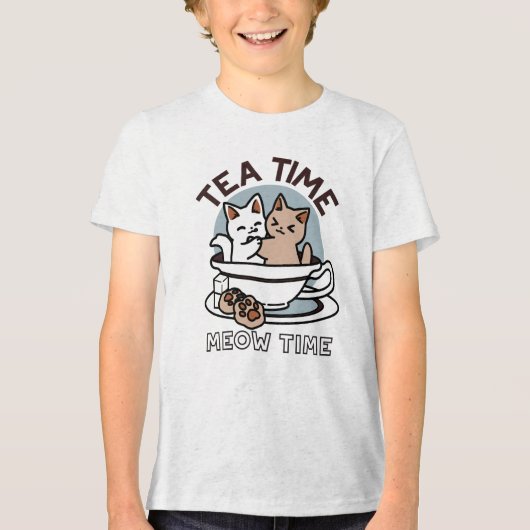Tea Time Meow Time - Schattige kat en thee ontwerp Tri-Blend Shirt (Voorkant)