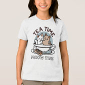 Tea Time Meow Time - Schattige kat en thee ontwerp Tri-Blend Shirt (Voorkant)