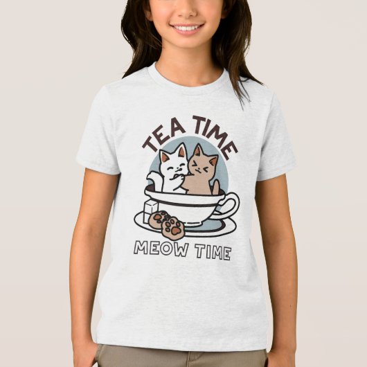Tea Time Meow Time - Schattige kat en thee ontwerp Tri-Blend Shirt (Voorkant)