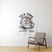 Tea Time Meow Time - Schattige kat en thee ontwerp Wandkleed (In situ)
