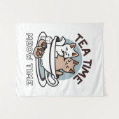 Tea Time Meow Time - Schattige kat en thee ontwerp Wandkleed (Voorkant (horizontaal))