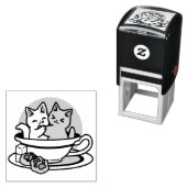 Tea Time Meow Time - Schattige kat en thee ontwerp Zelfinktende Stempel (In situ)