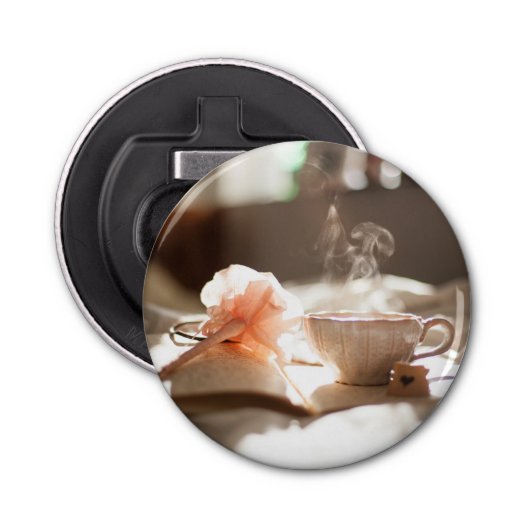 Tea Time met een goed boek Button Flesopener (Voorkant)