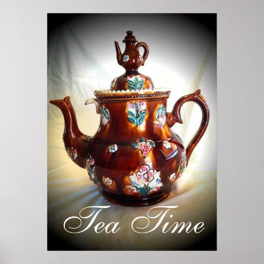 Tea Time Old Antiek English Teapot Poster (Voorkant)