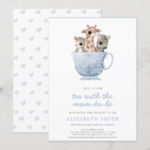 Tea Time Party Baby Animals Blue Boy Baby shower