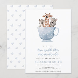 Tea Time Party Baby Animals Blue Boy Baby shower Kaart