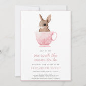 Tea Time Party Cute Bunny Pink Girl Baby shower Kaart (Voorkant)