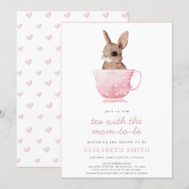 Tea Time Party Cute Bunny Pink Girl Baby shower Kaart