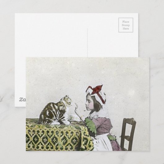 Tea Time Party met Naughty Kat Uitnodiging Briefkaart (Voorkant / Achterkant)