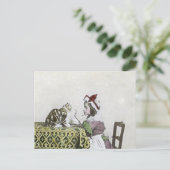 Tea Time Party met Naughty Kat Uitnodiging Briefkaart (Staand voorkant)