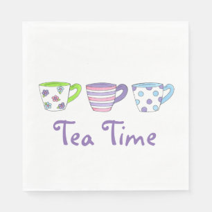 Tea Time Pastel Teacups Cups Aftermiddag Teapary Servet
