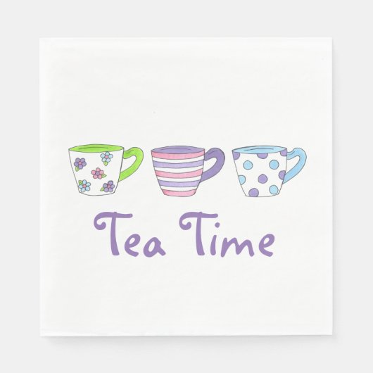 Tea Time Pastel Teacups Cups Aftermiddag Teapary Servet (Voorkant)