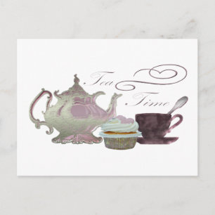 Tea Time Pink Cupcake Hearts Briefkaart