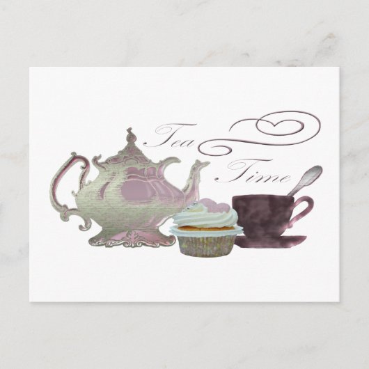 Tea Time Pink Cupcake Hearts Briefkaart (Voorkant)