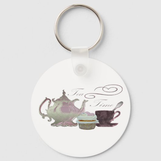 Tea Time Pink Cupcake Hearts Sleutelhanger (Voorkant)