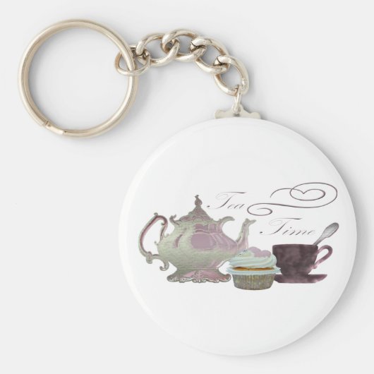 Tea Time Pink Cupcake Hearts Sleutelhanger (Voorkant)