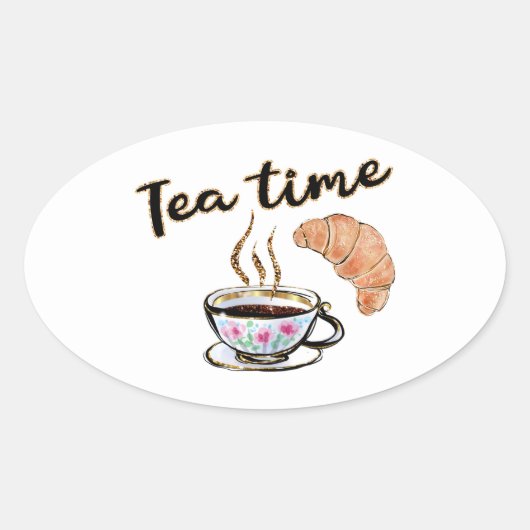 Tea time planner sticker, gift thee patrontoevoer  ovale sticker (Voorkant)