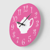 Tea Time Retro Clock Pink and White Grote Klok (Hoek)