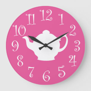 Tea Time Retro Clock Pink and White Grote Klok