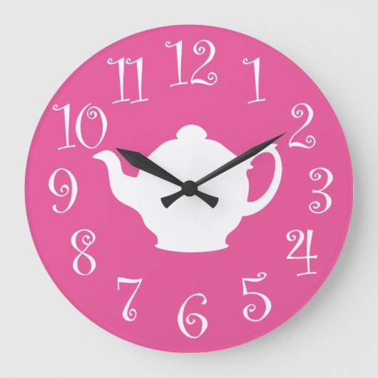 Tea Time Retro Clock Pink and White Grote Klok (Voorkant)