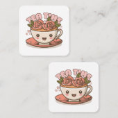 Tea Time Roos thee Kawaii Vierkante Visitekaartje (Voorkant / Achterkant)