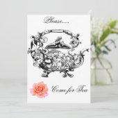 TEA TIME SOCIALE UITNODIGING-ANTIEK THEEPOT & ROOS KAART (Staand voorkant)