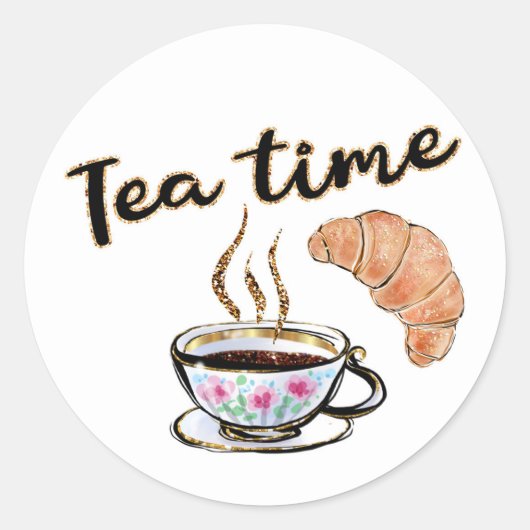 Tea time sticker, party sticker, theetijdplanner ronde sticker (Voorkant)