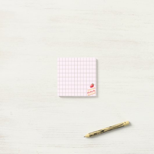 Tea Time Strawberry Cake - Personalized Grid Stick Post-it® Notes (Op bureau)