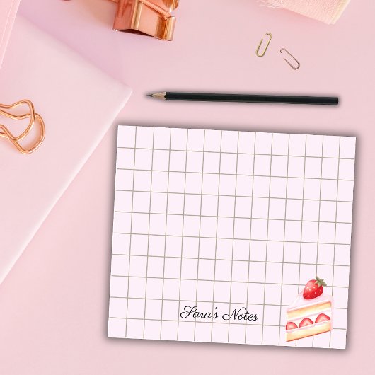 Tea Time Strawberry Cake - Personalized Grid Stick Post-it® Notes