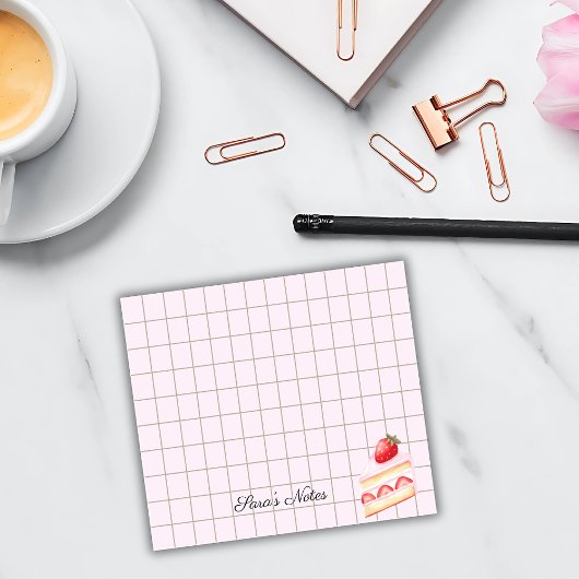 Tea Time Strawberry Cake - Personalized Grid Stick Post-it® Notes