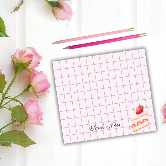 Tea Time Strawberry Cake - Personalized Grid Stick Post-it® Notes