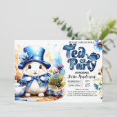 Tea Time Tails Blue Bunny Baby shower Kaart (Staand voorkant)
