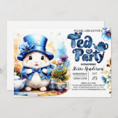 Tea Time Tails Blue Bunny Baby shower Kaart (Voorkant / Achterkant)